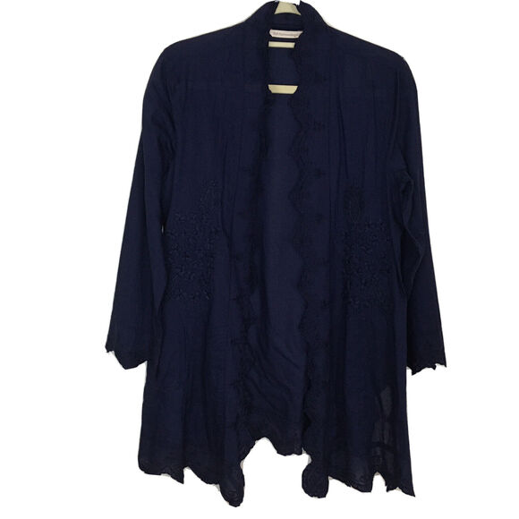 NWT Soft Surroundings Sonoma Embroidered Asymmetrical Hem Open Cardigan Navy SP - Picture 13 of 13